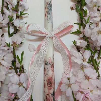 Χειροποίητη Πασχαλινή Λαμπάδα με Φυτικό Κερί – 30cm