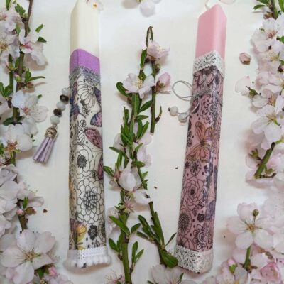 xeiropoihtes trigwnikes floral 22cm